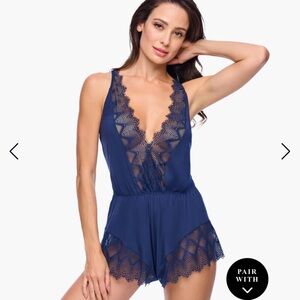 Cosabella Allure Sleep Teddy romper navy blue lace lingerie size small S sexy